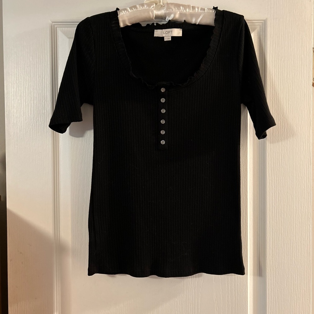 LOFT Black Button-Front Top